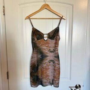 Le Lis Brown & Pink Marble Abstract Mini Dress Spaghetti Strap Size Medium